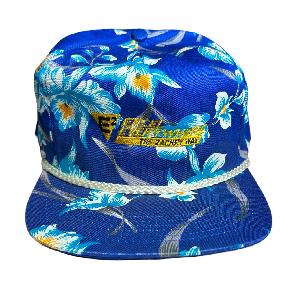 Vtg 80s ECXEL Hawaiian Print Rope SnapBack